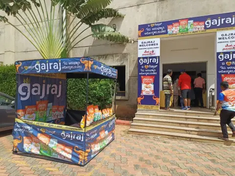 Gajraj branded promotional stall and entrance at an event